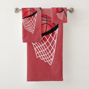 Sport 🏀 Basketball - Red   Personalise Bath Towel Set