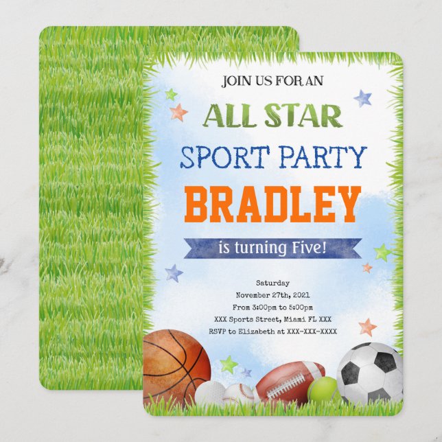 Sport Birthday Invitations (Front/Back)