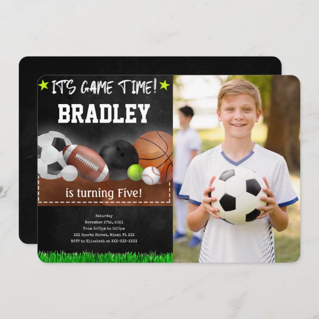 Sport Birthday Photo Invitations (Front/Back)
