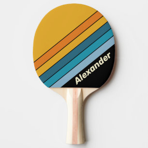 Sport Black Rainbow Striped with Name Ping Pong Paddle