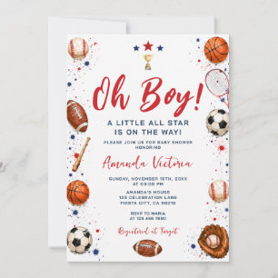 Sport Boy Ball All Star Themed Party Baby Shower Invitation