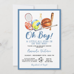 Sport Boy Ball All Star Themed Party Baby Shower Invitation