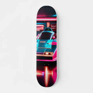 Sport Car And Neon Lights Skating Skateboard