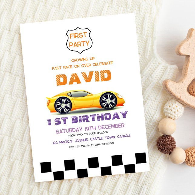  Sport Car | Toys Cars 1st Boy Birthday Invitation (Creator Uploaded)