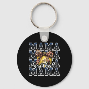 Sport Cheer Blue Coquette Bow Softll Mama Mum Moth Key Ring