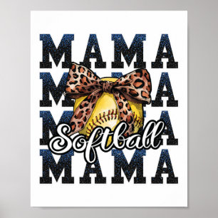 Sport Cheer Blue Coquette Bow Softll Mama Mum Moth Poster