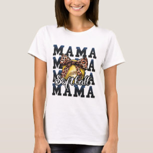 Sport Cheer Blue Coquette Bow Softll Mama Mum Moth T-Shirt