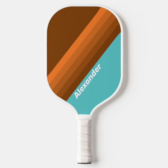 Sport Desert Teal Stripes with Name Pickleball Paddle (Front)