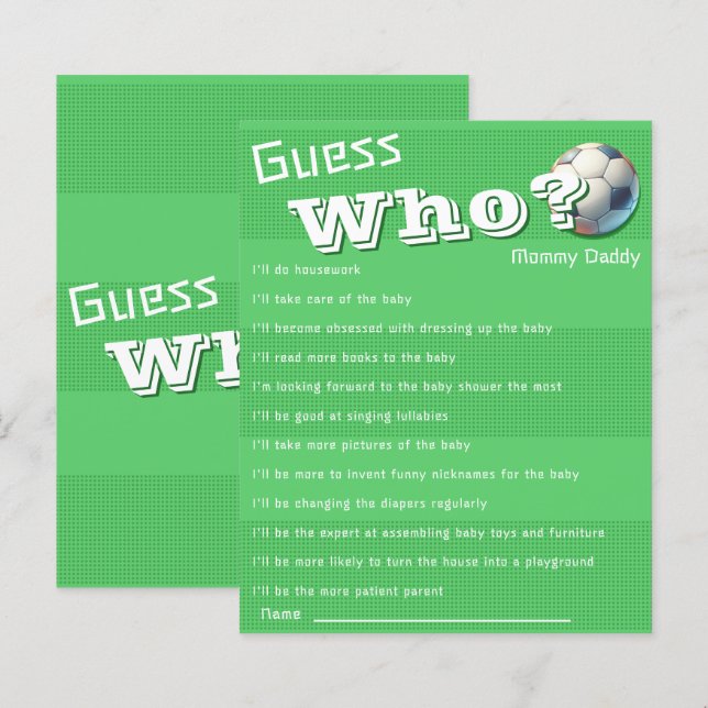 Sport Football Baby Boy Baby Shower Guess Who Game (Front/Back)