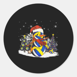 Sport Funny Christmas Volleyball Player Ball Snowm Classic Round Sticker