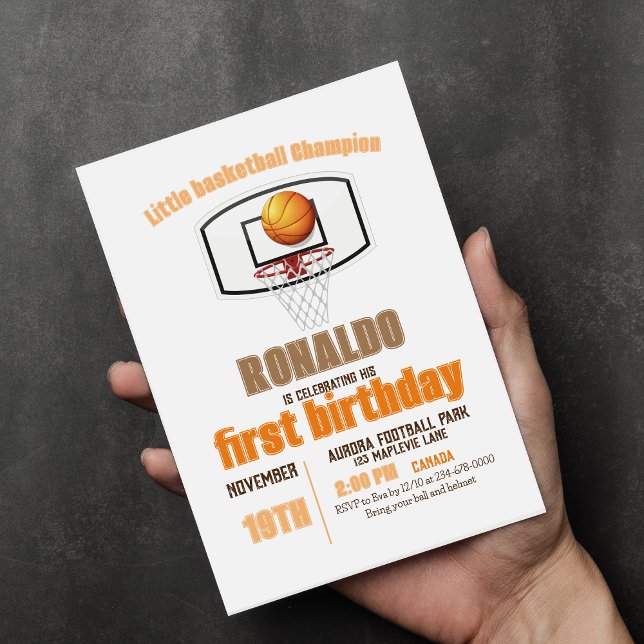 Sport  Game Basketball Boy 1st Birthday  Invitation (Creator Uploaded)