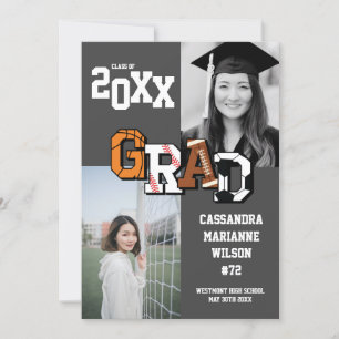 Sport Graduation Soccer Basketball Football Invita Invitation