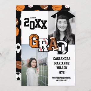 Sport Graduation Soccer Basketball Football Invitation