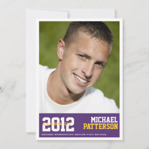 Sport Guy Photo Graduation Party Invitation Purple