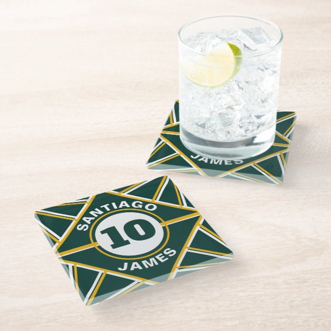 Sport Inspired Green & yellow glass coaster (Angled)