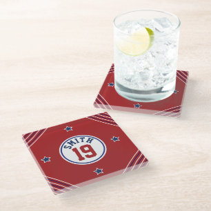 Sport Inspired Red & blue glass coaster