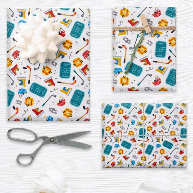 Sport Lover Ice Hockey Wrapping Paper Sheet (Get ready to score big with this hockey themed gift wrap set.)