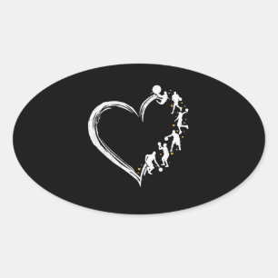 Sport Lover Players Basketball Love Heart Oval Sticker