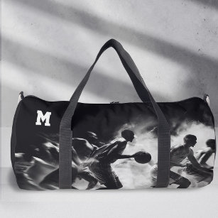 Sport Monogram, black and white, basketball Duffle Bag