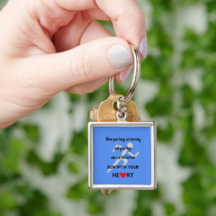 Sport motivational runners quote bright blue key ring