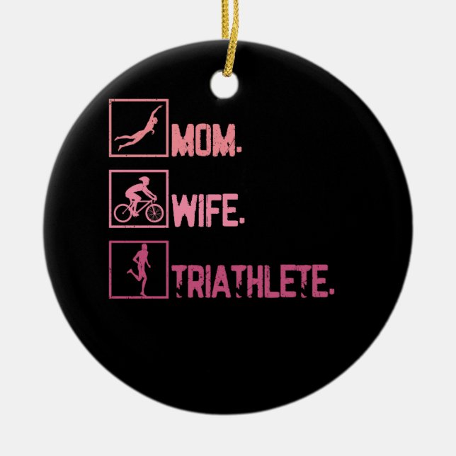 Sport Mum Wife Triathlete Triathlon Swimming Cycli Ceramic Tree Decoration (Front)