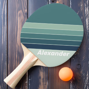 Sport Ocean Green Nostalgic Striped with Name Ping Pong Paddle