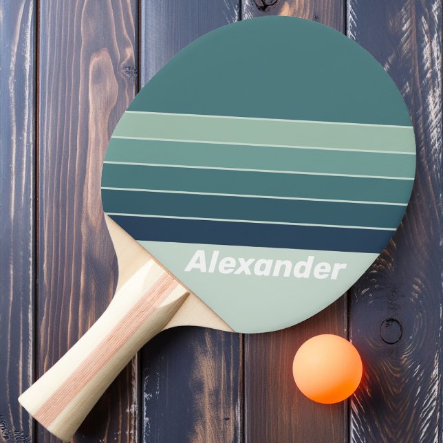 Sport Ocean Green Nostalgic Striped with Name Ping Pong Paddle (Creator Uploaded)