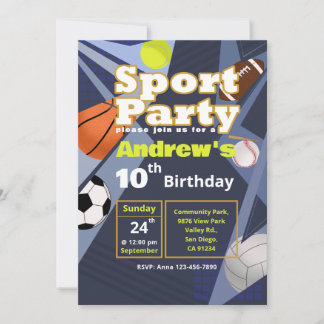 Sport Party Invitation - Kid's Birthday Party