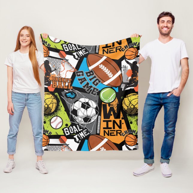 Sport Pattern With Balls Fleece Blanket (In Situ)
