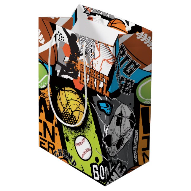 Sport Pattern With Balls Medium Gift Bag (Back Angled)