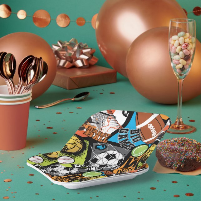 Sport Pattern With Balls Paper Plate (Multi)