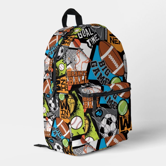 Sport Pattern With Balls Printed Backpack (Back Corner Left)