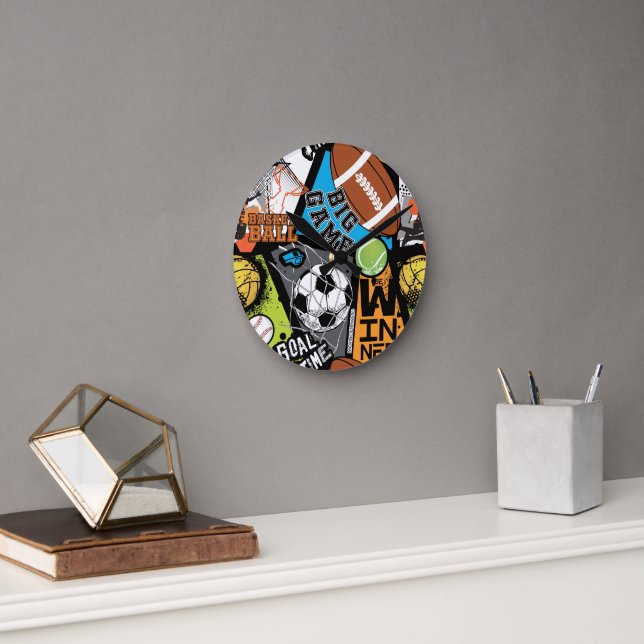 Sport Pattern With Balls Round Clock (Office)