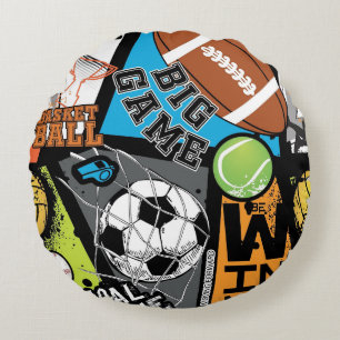 Sport Pattern With Balls Round Cushion