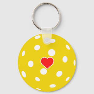 Sport Pickleball yellow ball with heart Key Ring