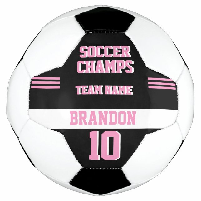 sport player soccer champs black pink personalised ball (Front)