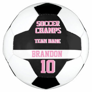 sport player soccer champs black pink personalised soccer ball