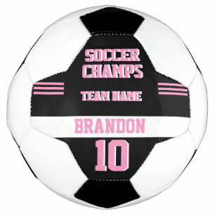 sport player soccer champs black pink personalised soccer ball