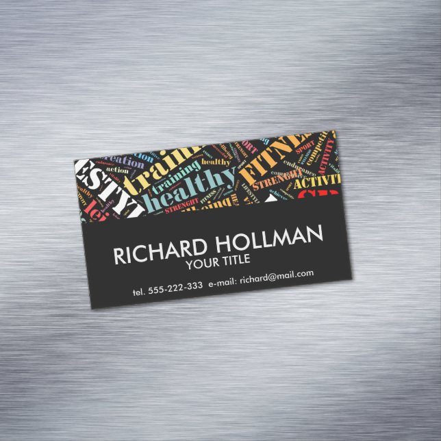 Sport related words pattern magnetic business card (In Situ)