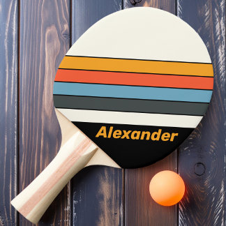 Sport Retro Dark Rainbow Striped with Name Ping Pong Paddle