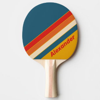 Sport Retro Mustard Striped with Name Ping Pong Paddle