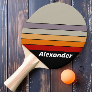 Sport Retro Vibe Rainbow Striped with Name Ping Pong Paddle