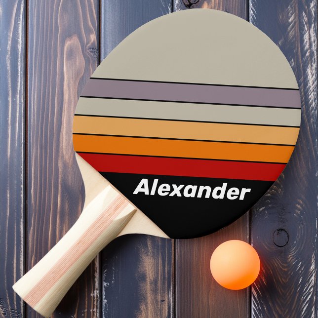 Sport Retro Vibe Rainbow Striped with Name Ping Pong Paddle (Creator Uploaded)