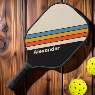 Sport Retro Vintage Dark Rainbow Striped with Name Pickleball Paddle