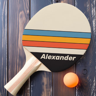 Sport Retro Vintage Dark Rainbow Striped with Name Ping Pong Paddle