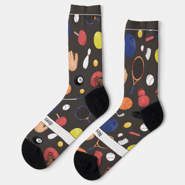 Sport School Pattern on Dark Grey Socks (Left)