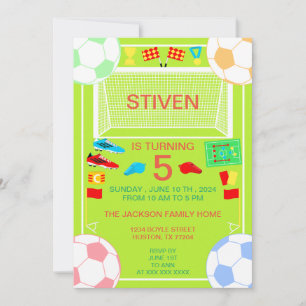 Sport Soccer Birthday Colourful Invitation