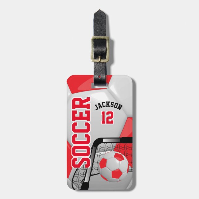 Sport Soccer | DIY Text - Red Luggage Tag (Front Vertical)