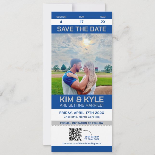 Sport Ticket Save The Date Large Flat Card QR Code (Front)