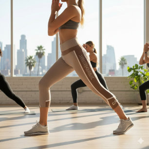 Sportive Mocha Mousse Geometric Stripes Monogram  Capri Leggings